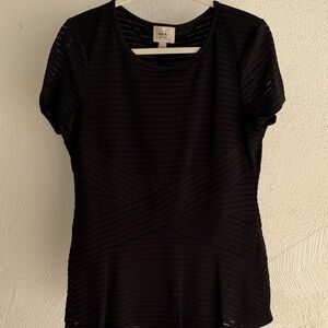 ECI Black Short Sleeve Textured Stripe Knit Tee